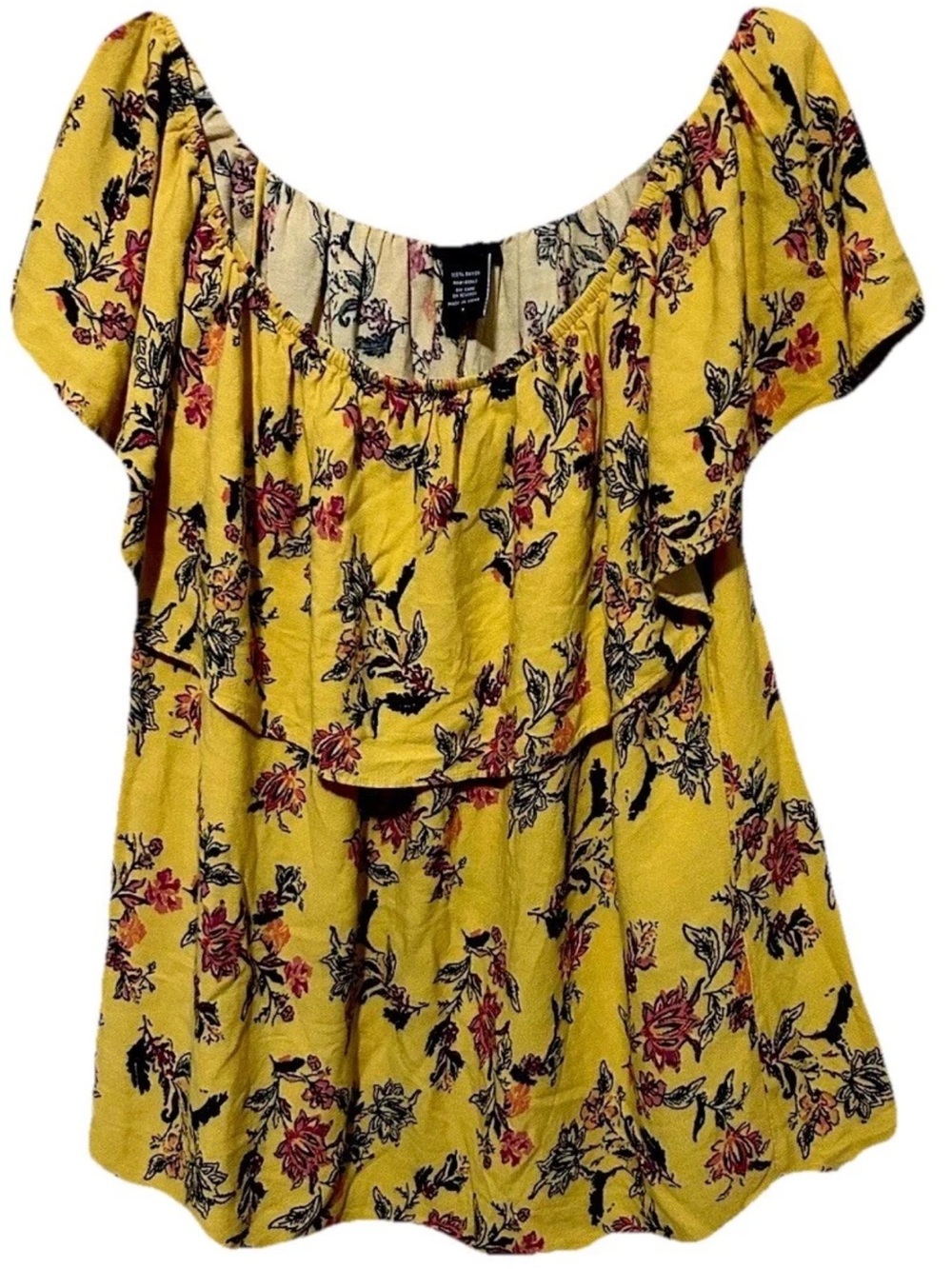 Torrid Top 1 Mustard Yellow Flowy Rayon Popover Shirt Boho Hippie Peasant Blouse